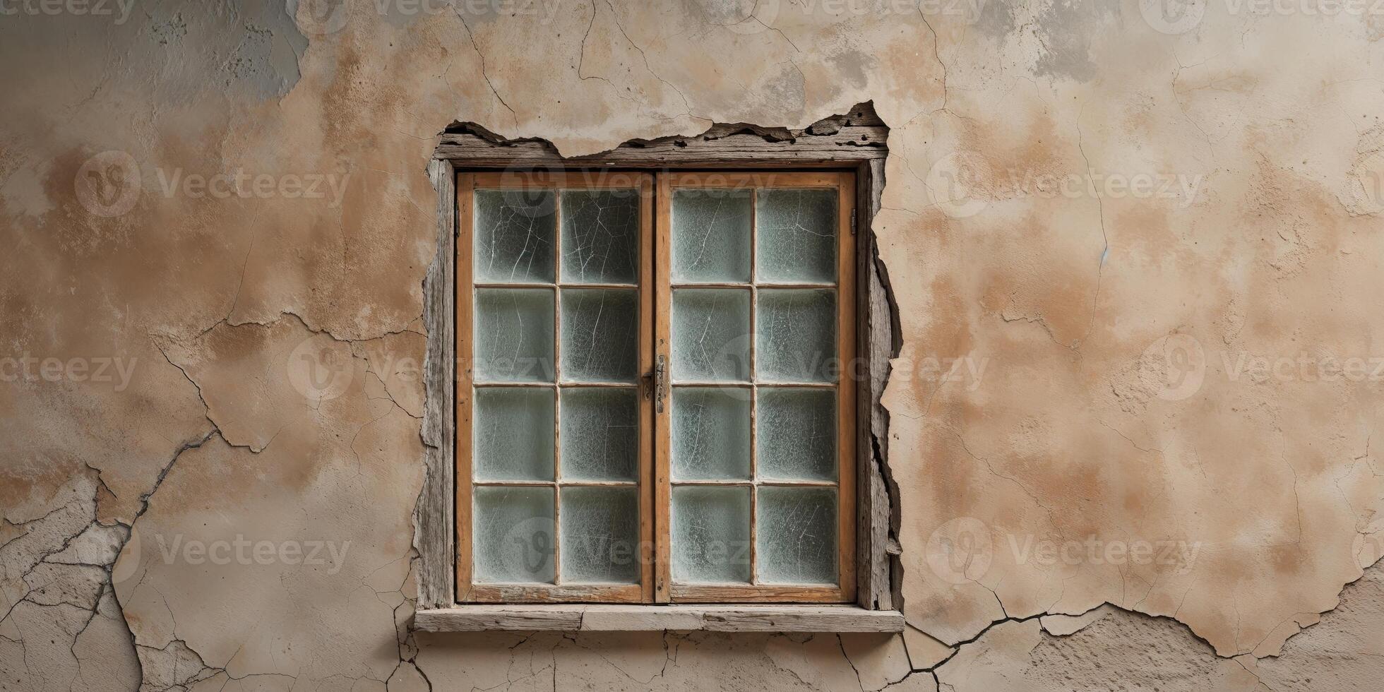 A window in a wall with a crack in it photo