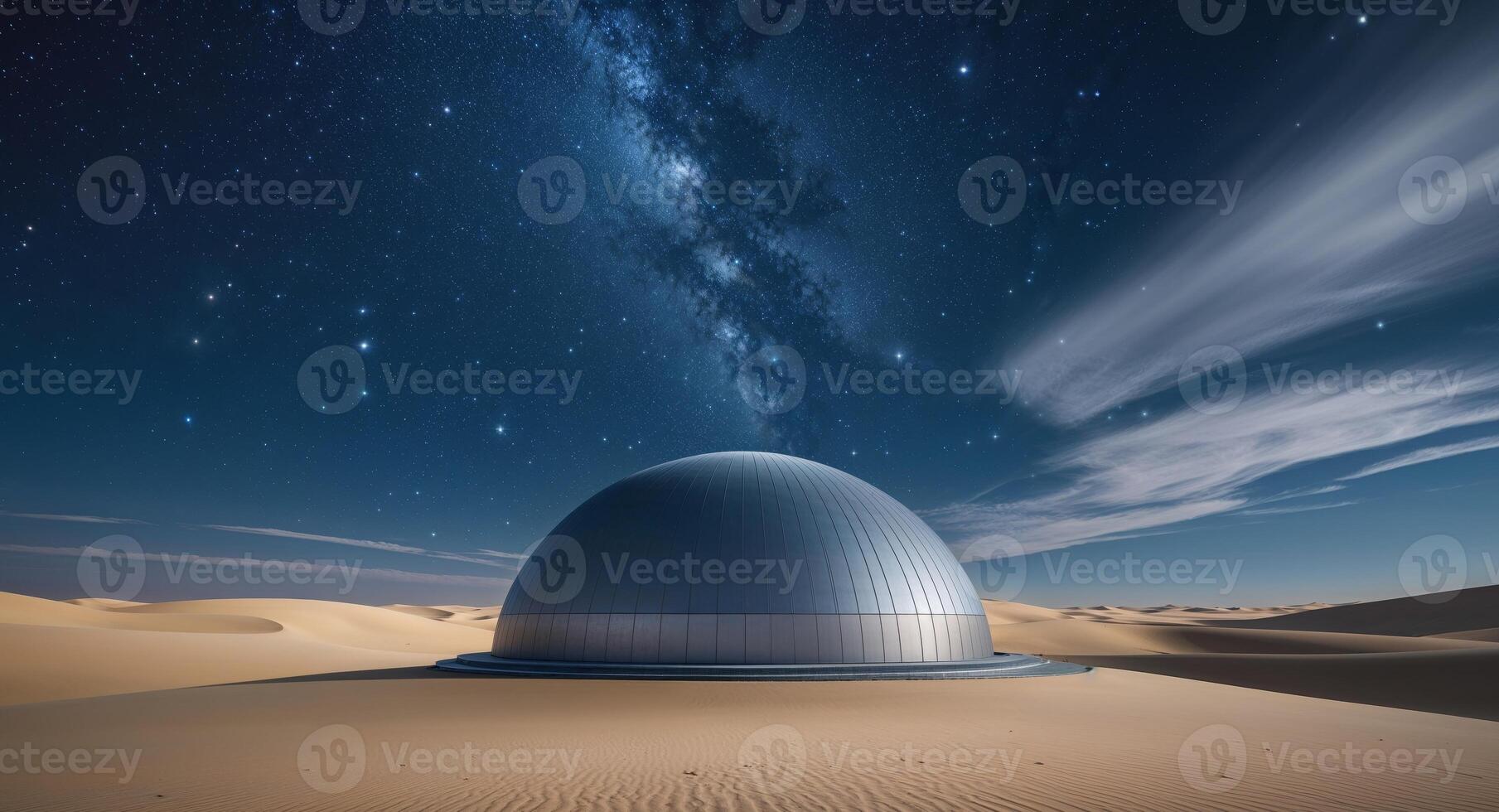 A dome in the desert with stars and clouds photo
