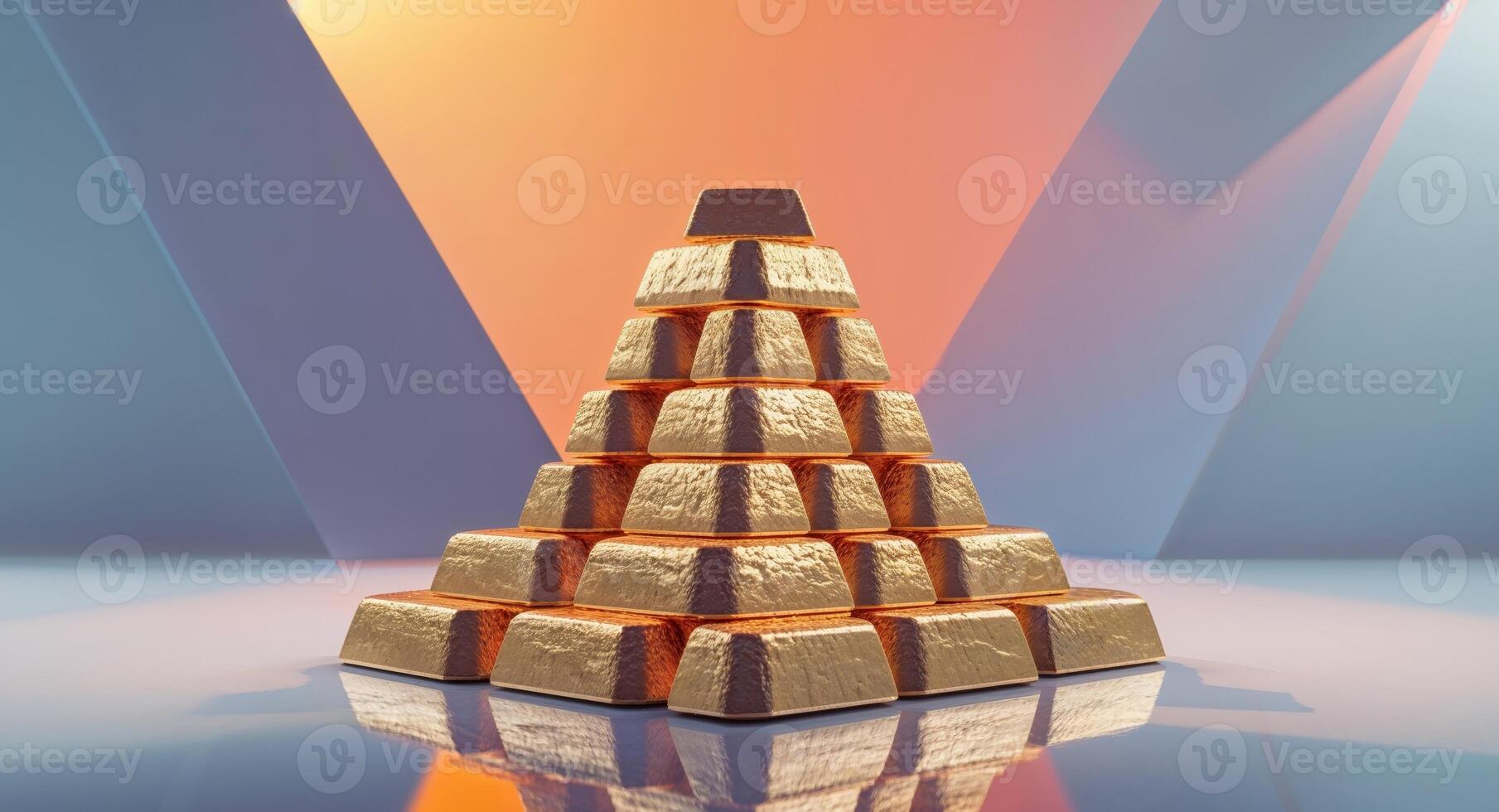 A pyramid of gold bars stacked on top of each other photo