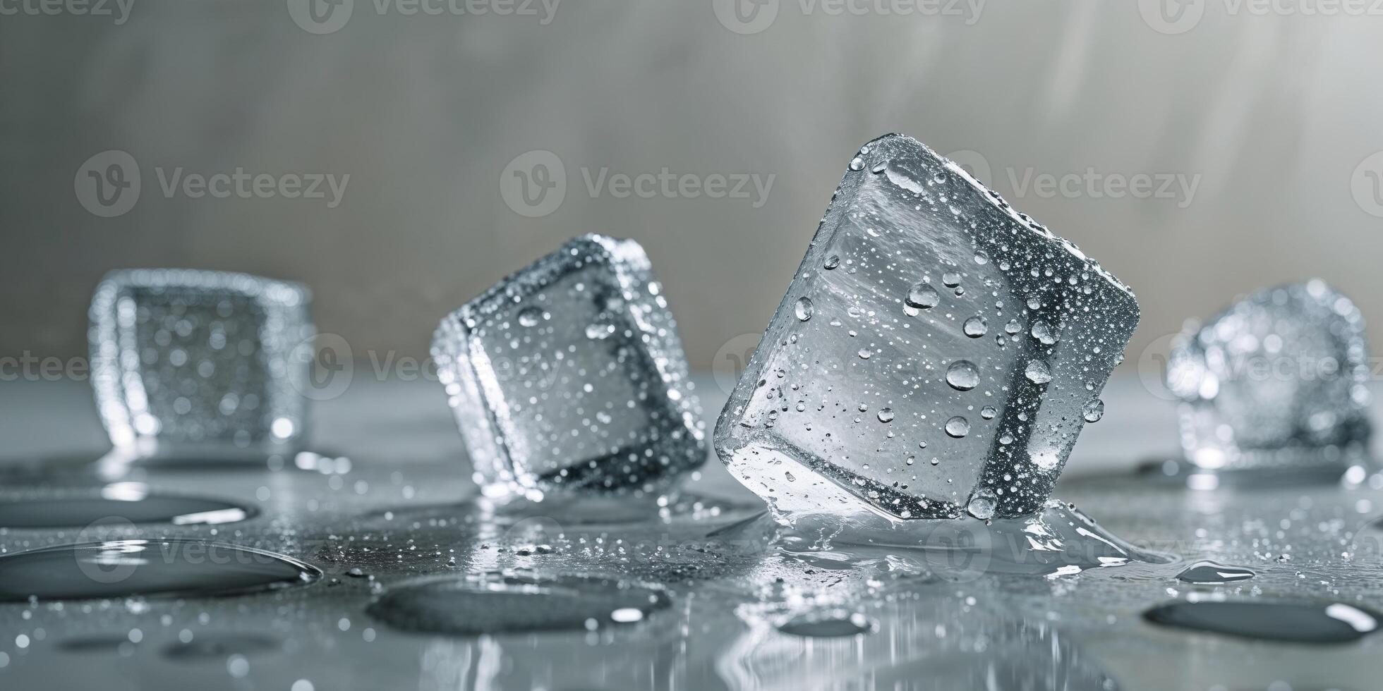 Ice cubes on a table with water droplets photo