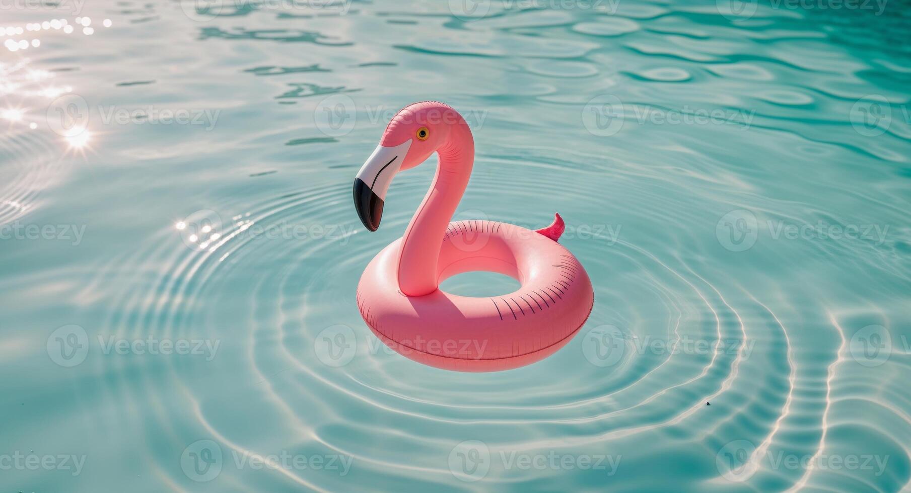A pink flamingo floating in a pool photo