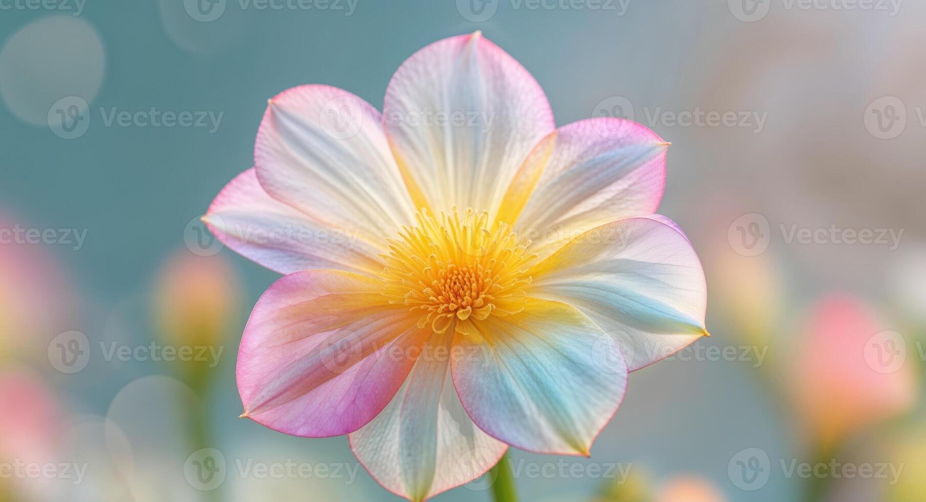 A close up of a flower with a yellow center photo