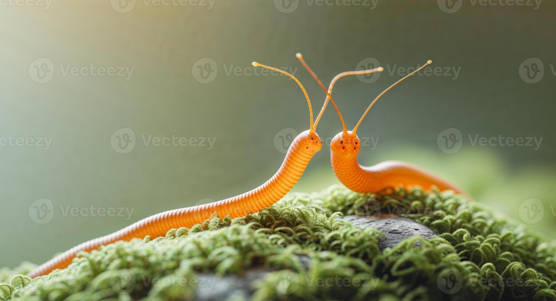 Two orange worms on top of moss photo
