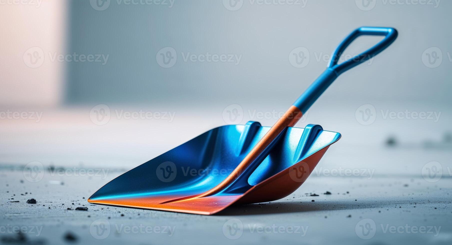 there is a blue and orange shovel laying on the ground. photo
