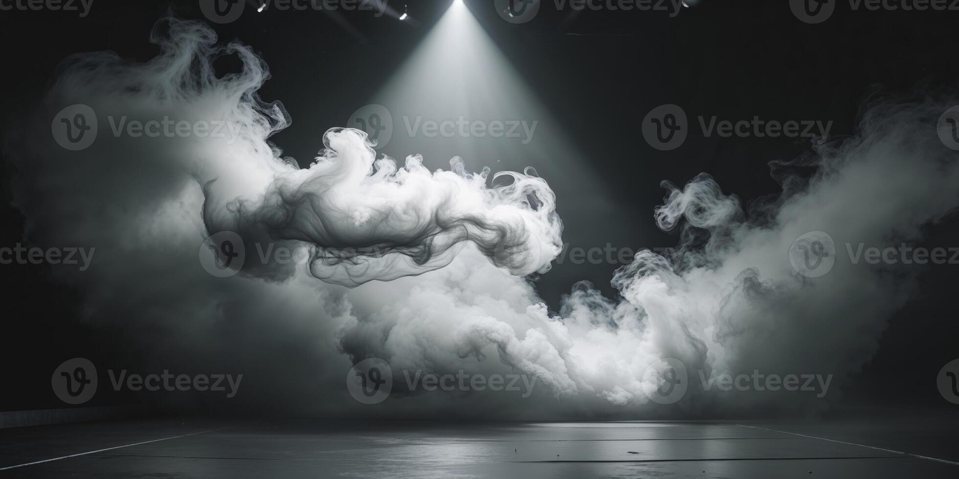 Stage in spotlight with dramatic smoke effect. photo