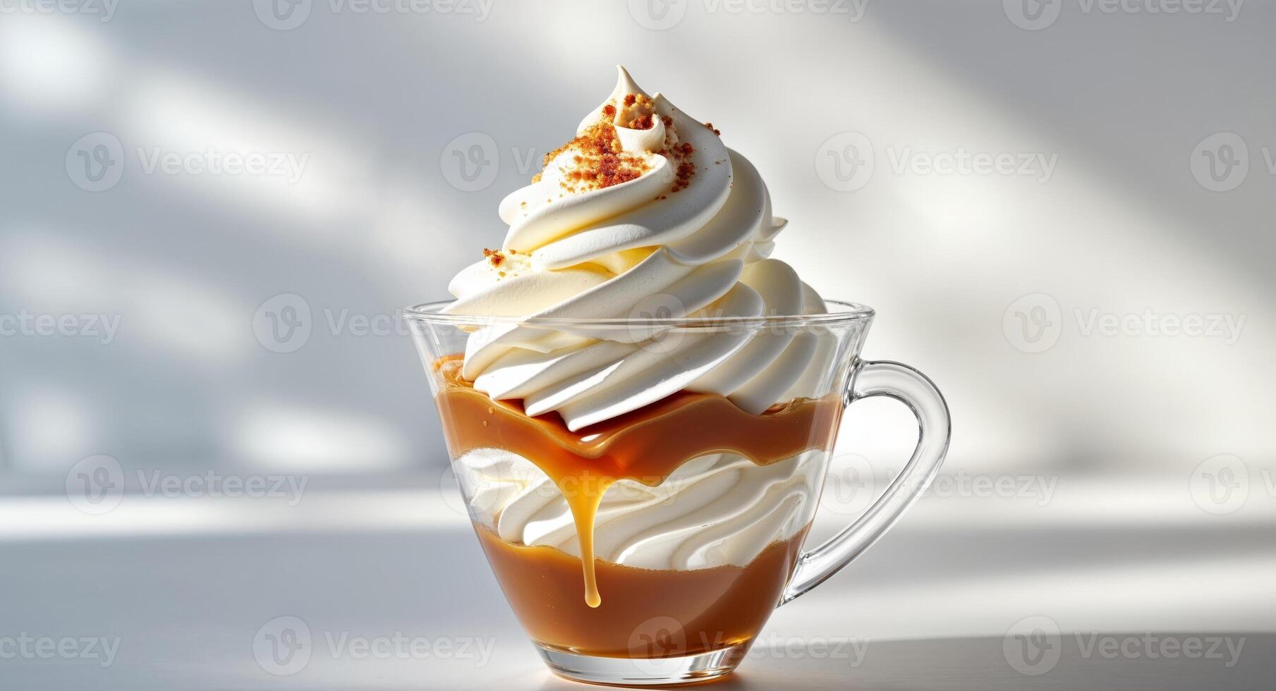 Caramel and Whipped Cream Dessert in a Cup. photo