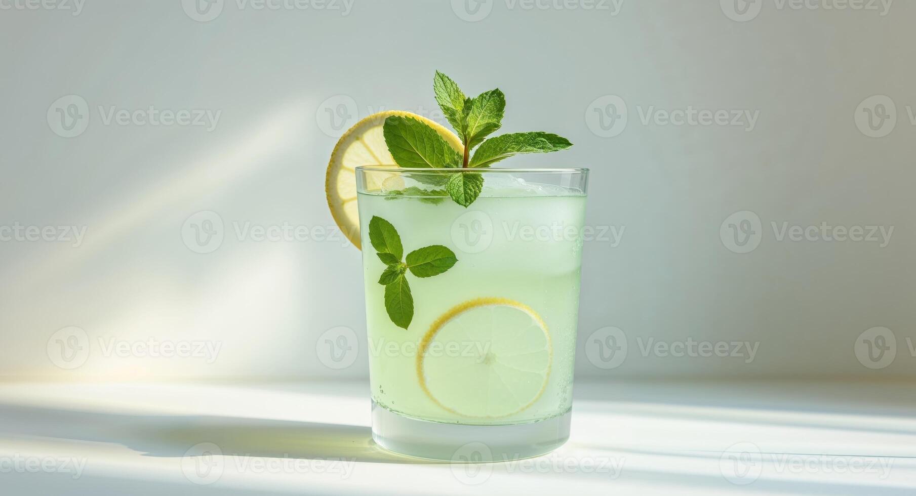 Refreshing Mint Lemonade in a Glass with Fresh Garnish. photo