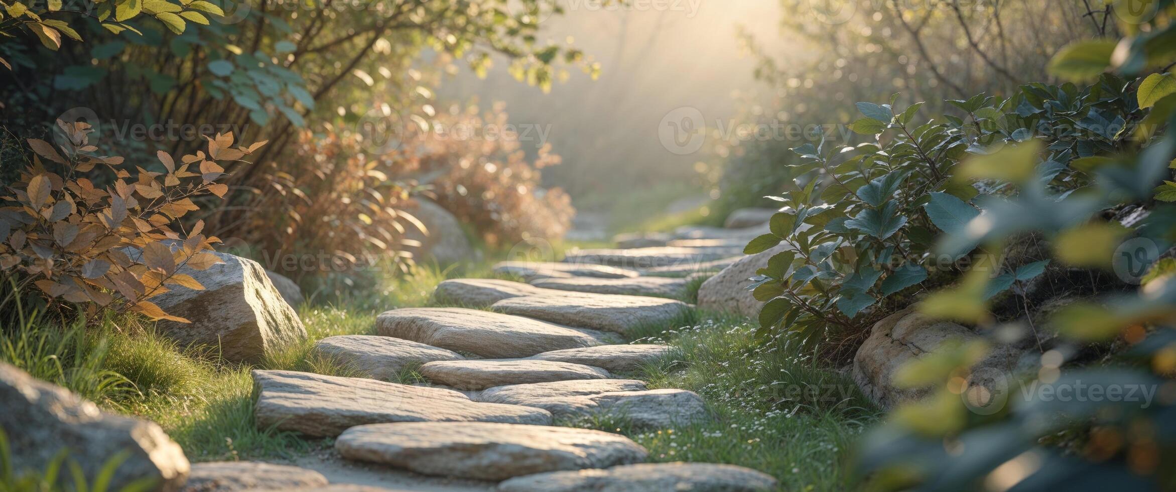 A path with stones leading to the sun photo