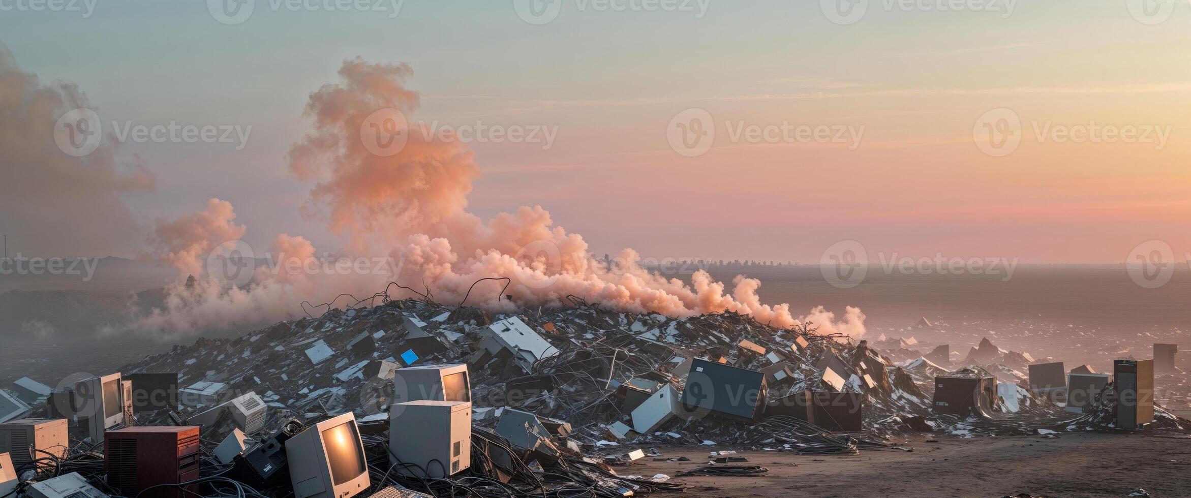 A pile of old computers and other electronic devices photo