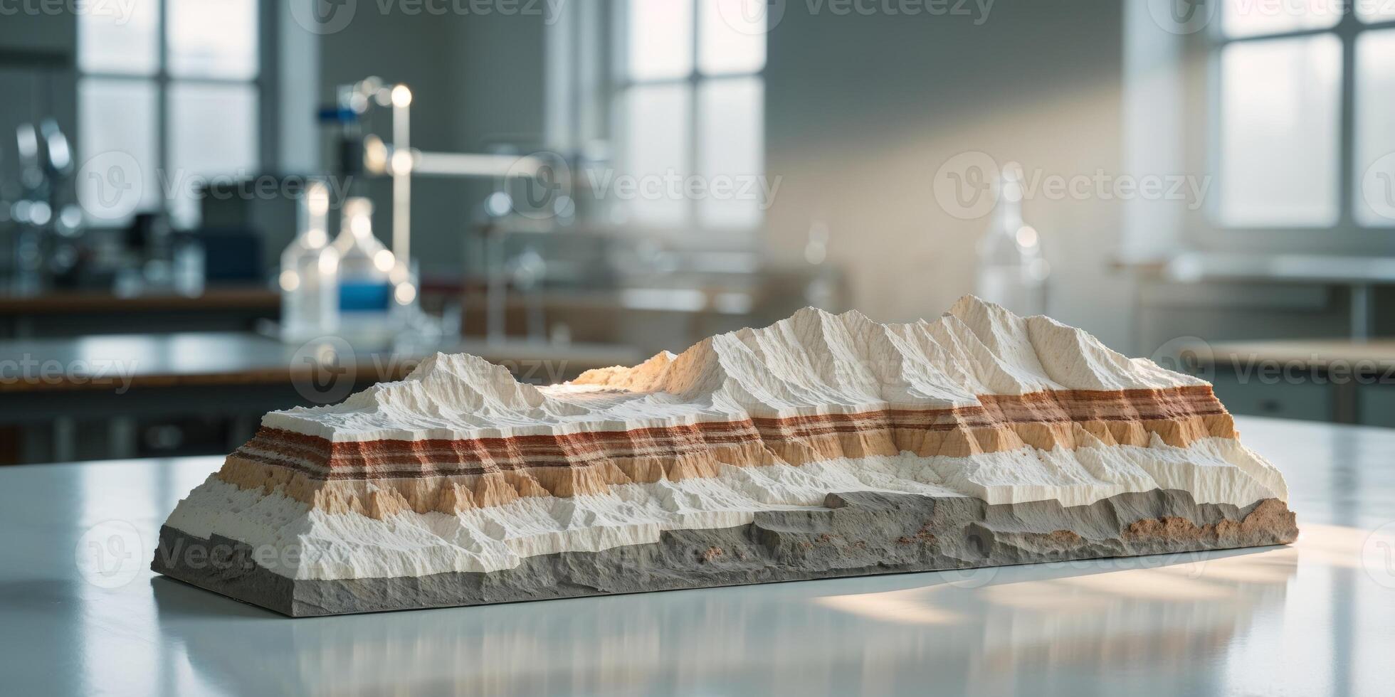 A model of a mountain on a table photo