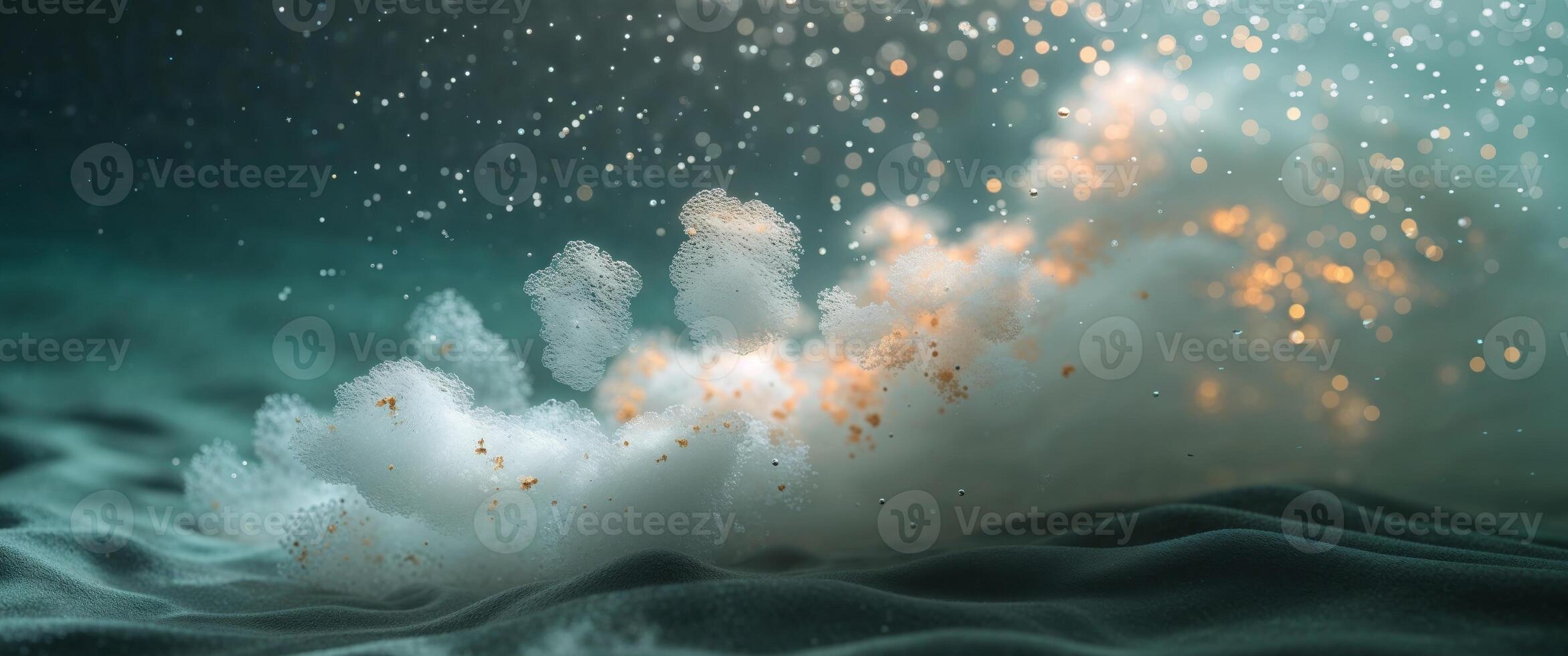 Underwater Light Rays Illuminating Suspended Particles and Dark Seabed. photo