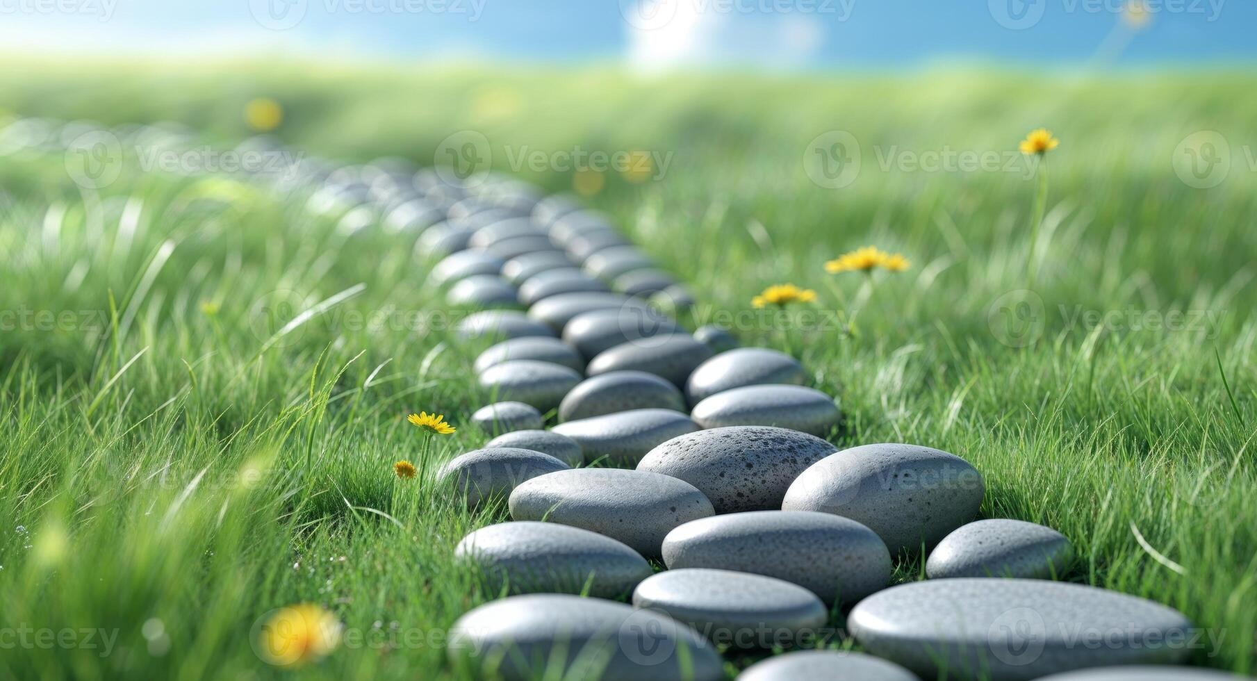 A path of stones in a grassy field photo