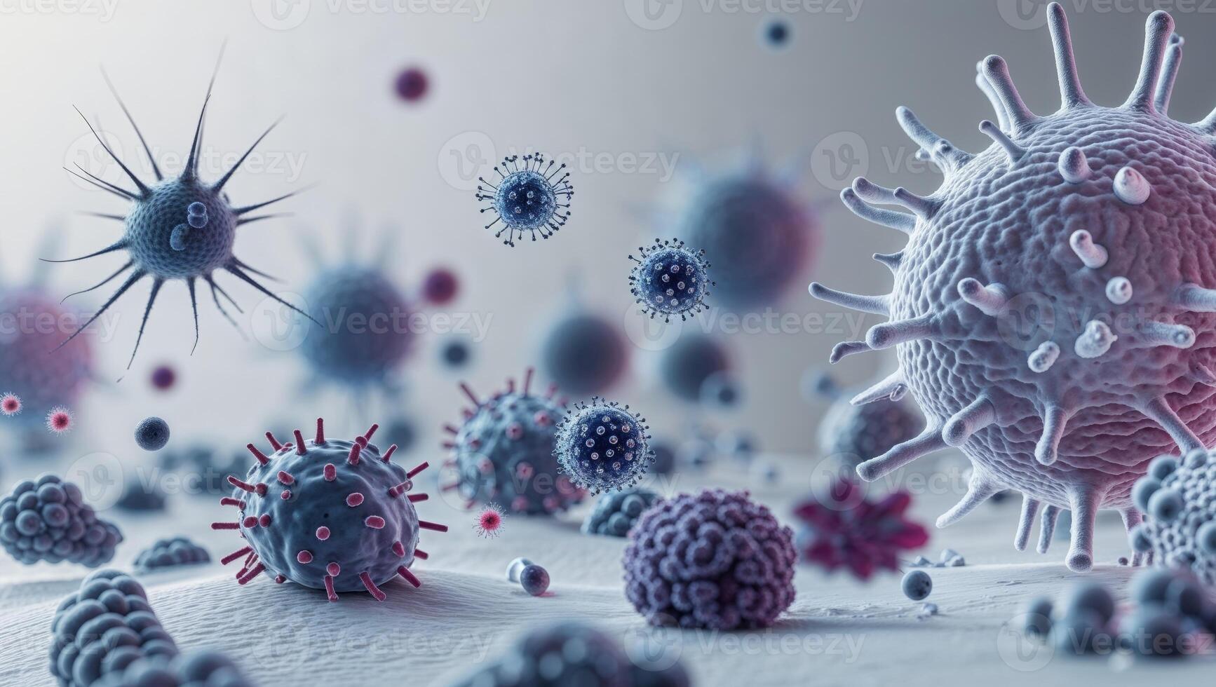 A group of viruses and bacteria on a white background photo