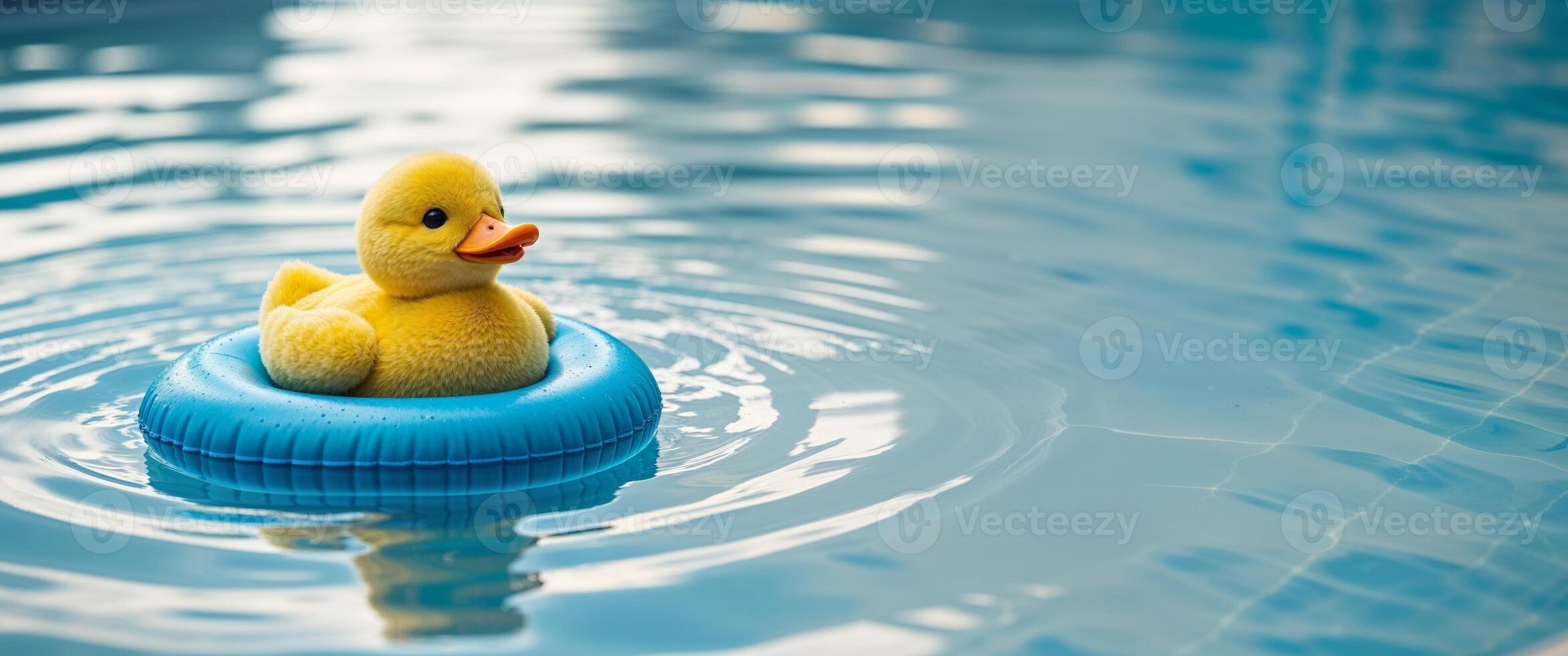 A rubber duck floating in a pool photo