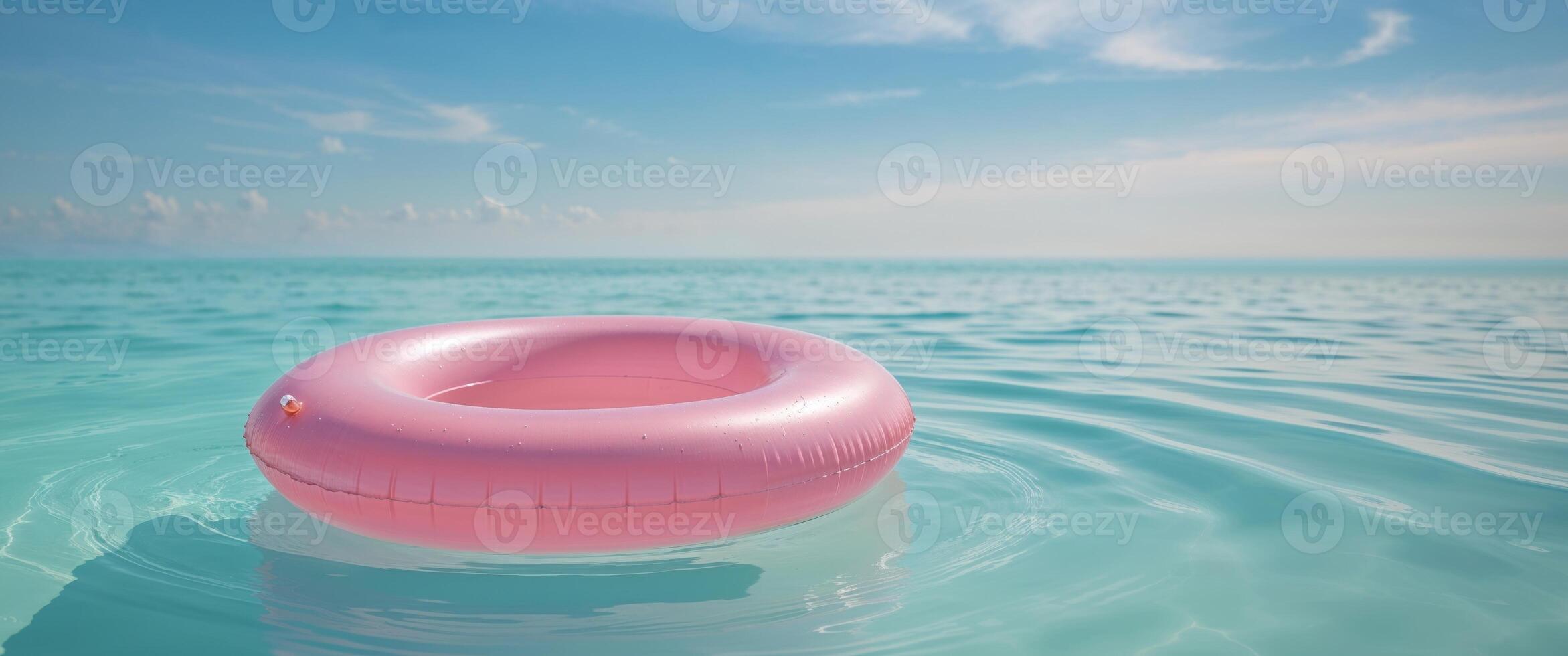 A pink inflatable swimming ring floating in the ocean photo