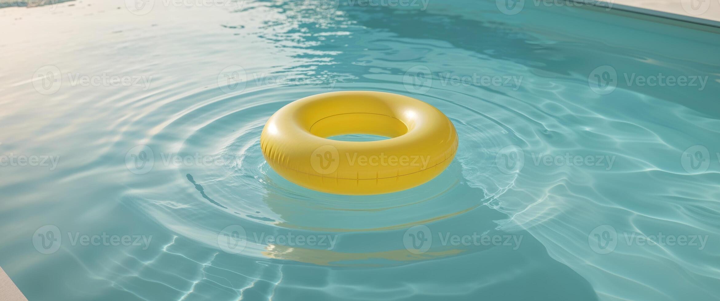 An inflatable yellow ring floating in a pool photo