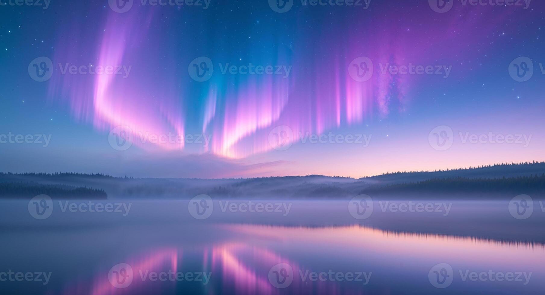 The aurora borealis over a lake in the night sky photo