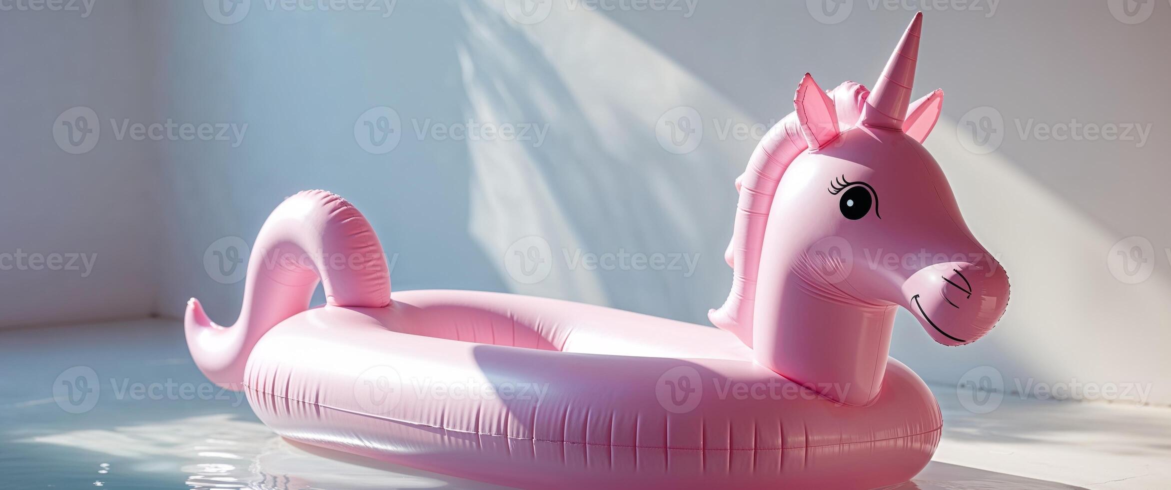 A pink unicorn float in a pool photo