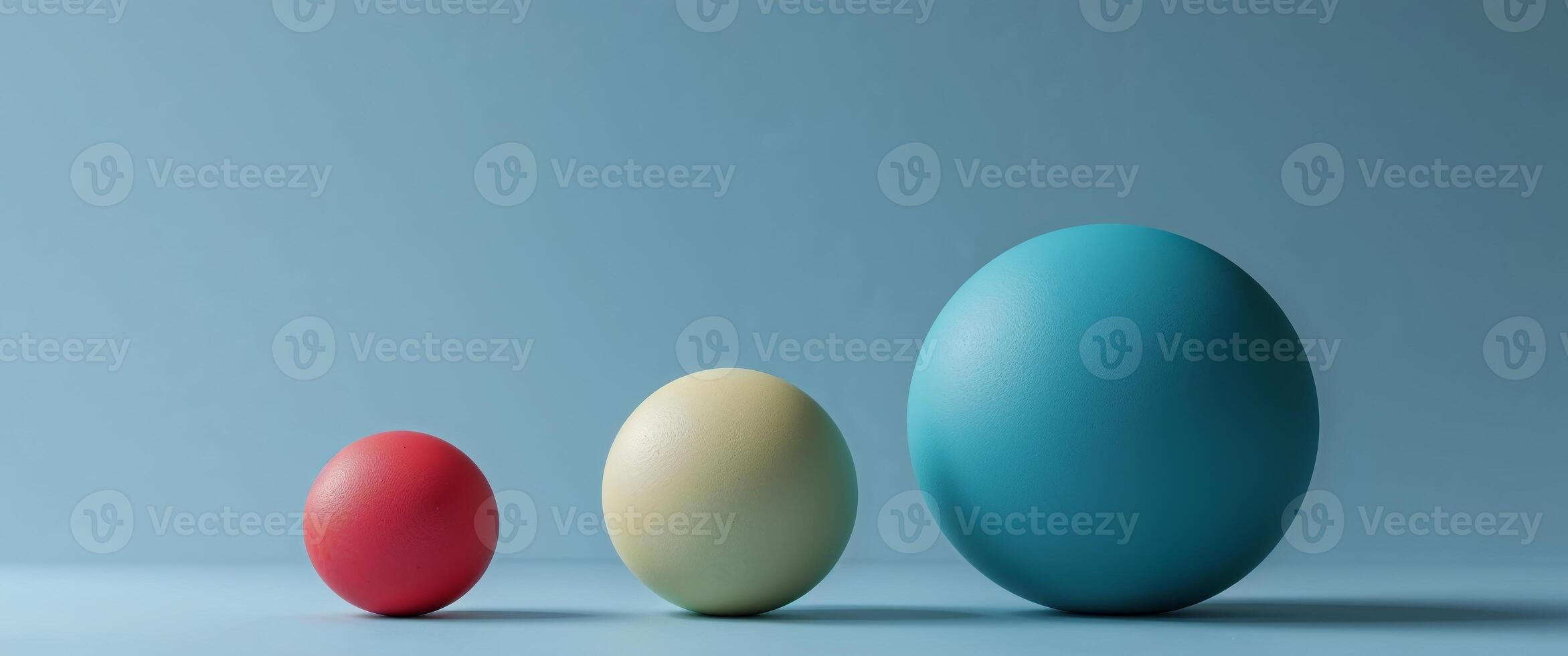 Three spheres of different colors on a blue background. photo