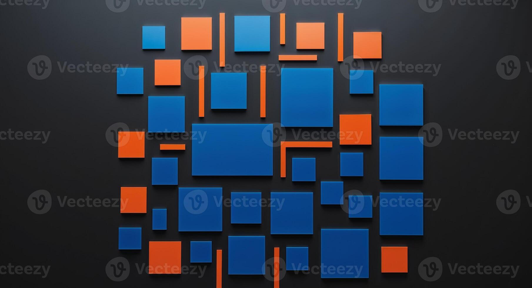A wall of blue and orange squares on a black background. photo