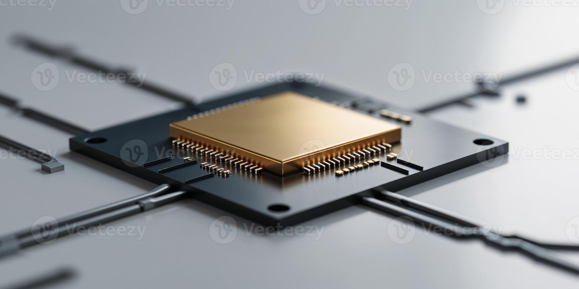 Golden Microprocessor Chip On Circuit Board photo