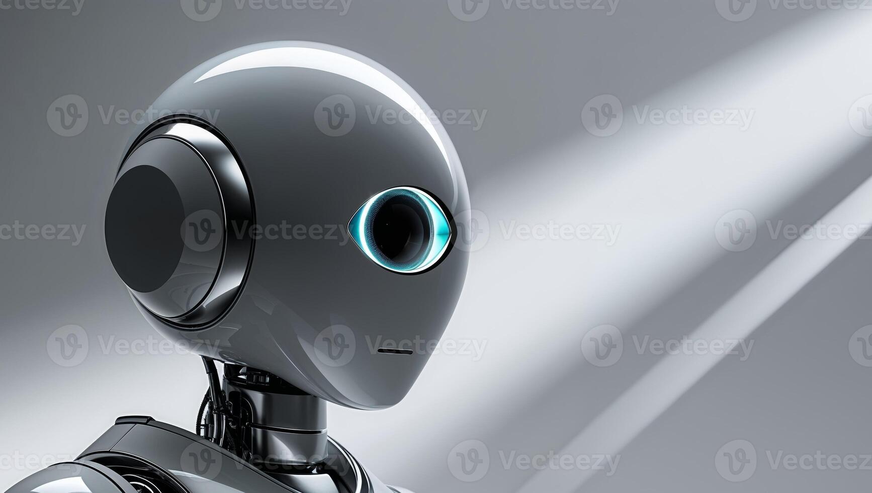 A robot with a bright light shining on it photo