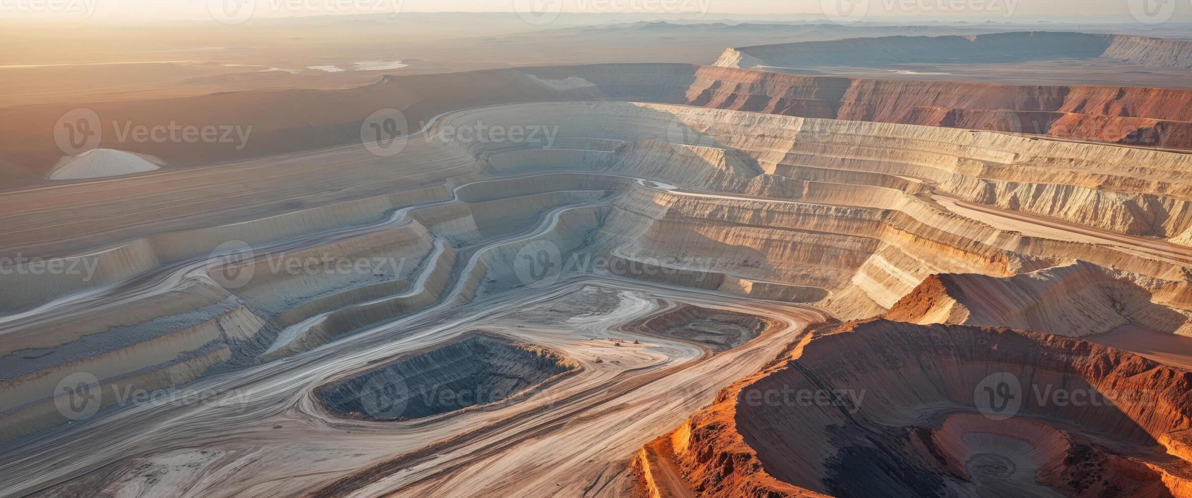 An aerial view of an open pit mine photo