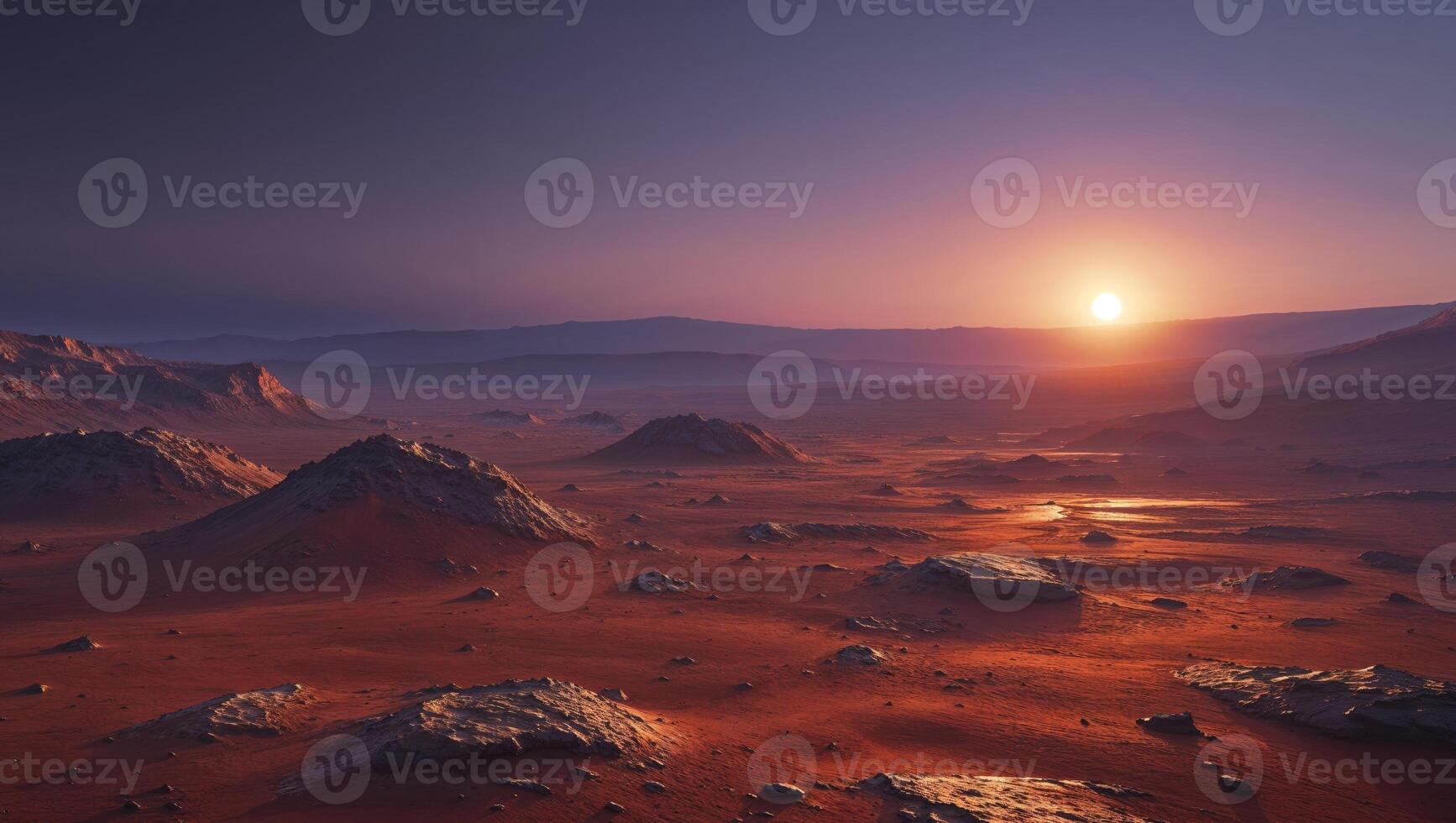 An image of the sun rising over a red planet photo
