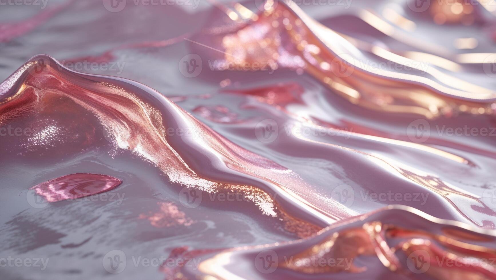 A close up of a liquid with pink and gold colors photo