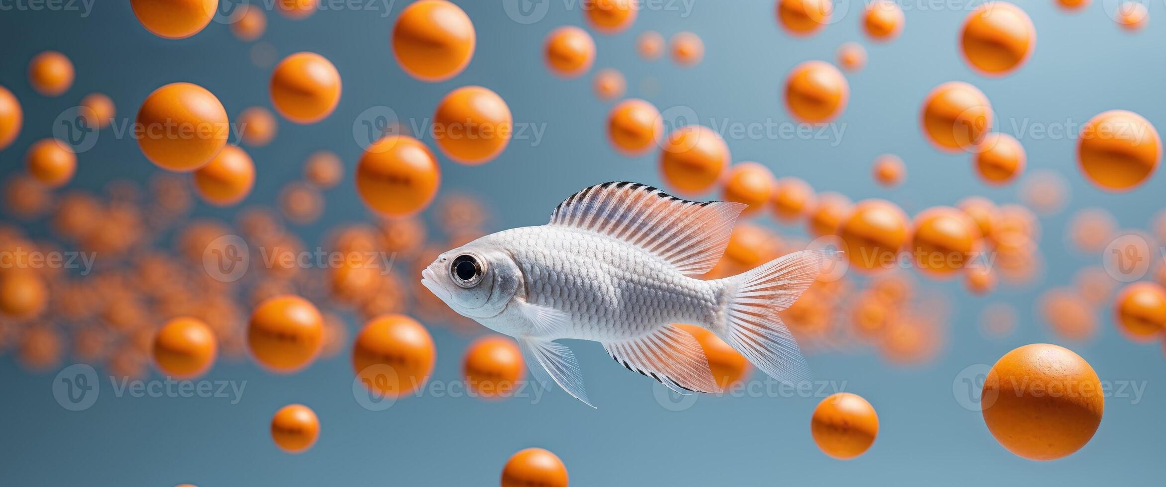 A fish swimming in a sea of orange eggs photo