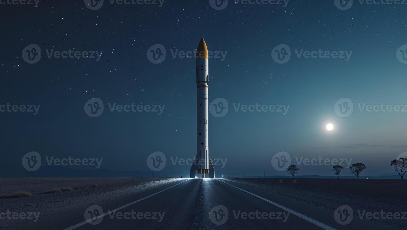Rocket launch night sky road startup concept. photo