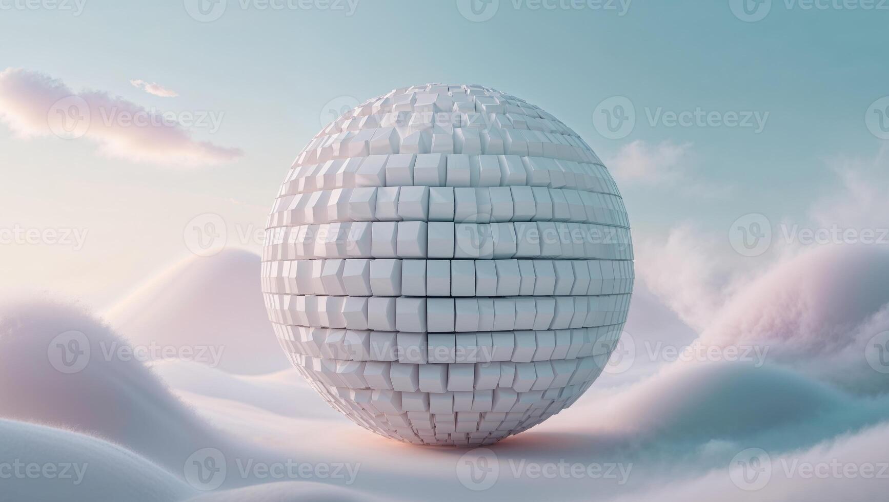 Abstract geometric sphere with cubes in soft pastel landscape photo