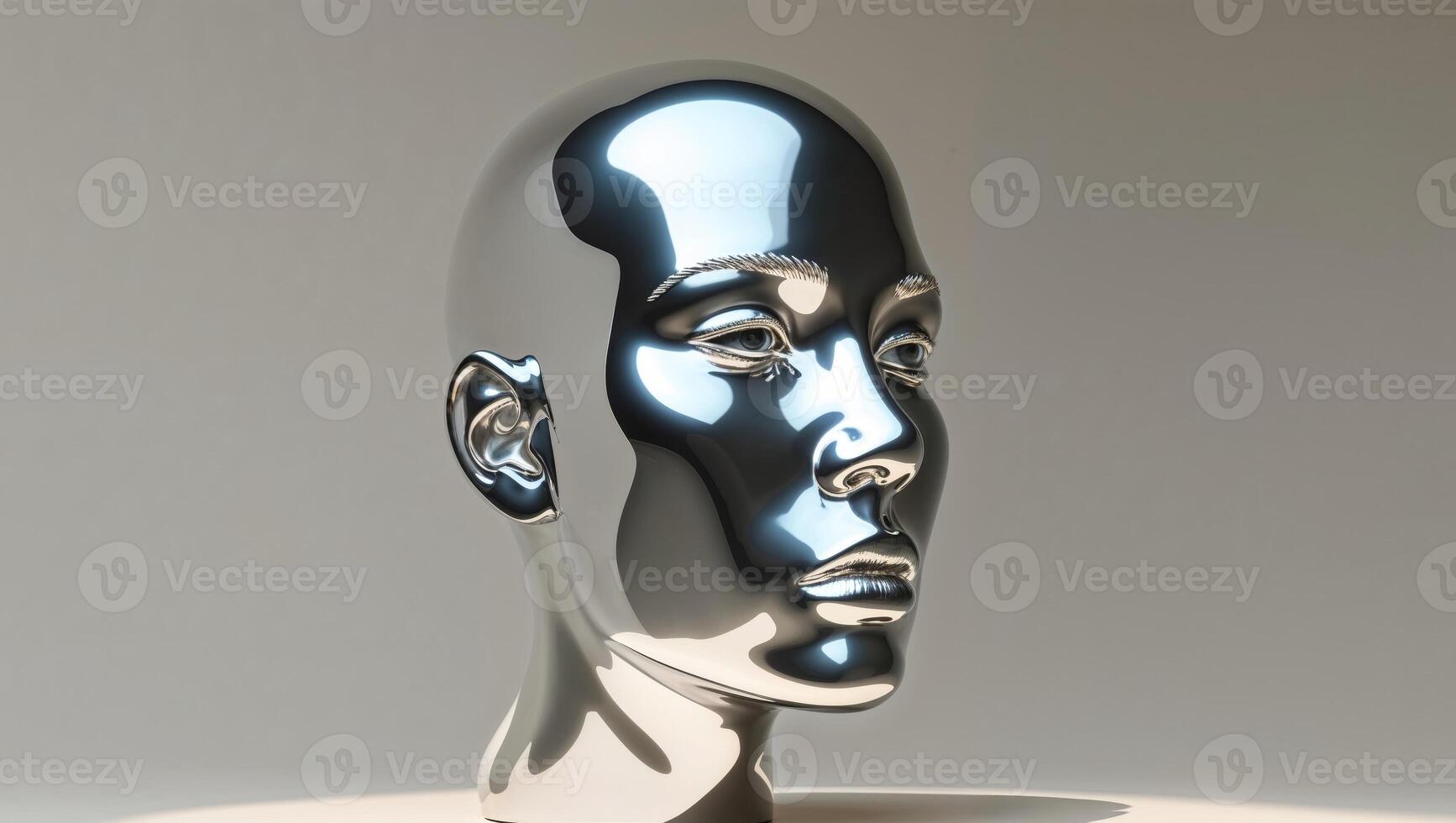 Reflective Abstract Sculpture of a Human Face in Profile View. photo