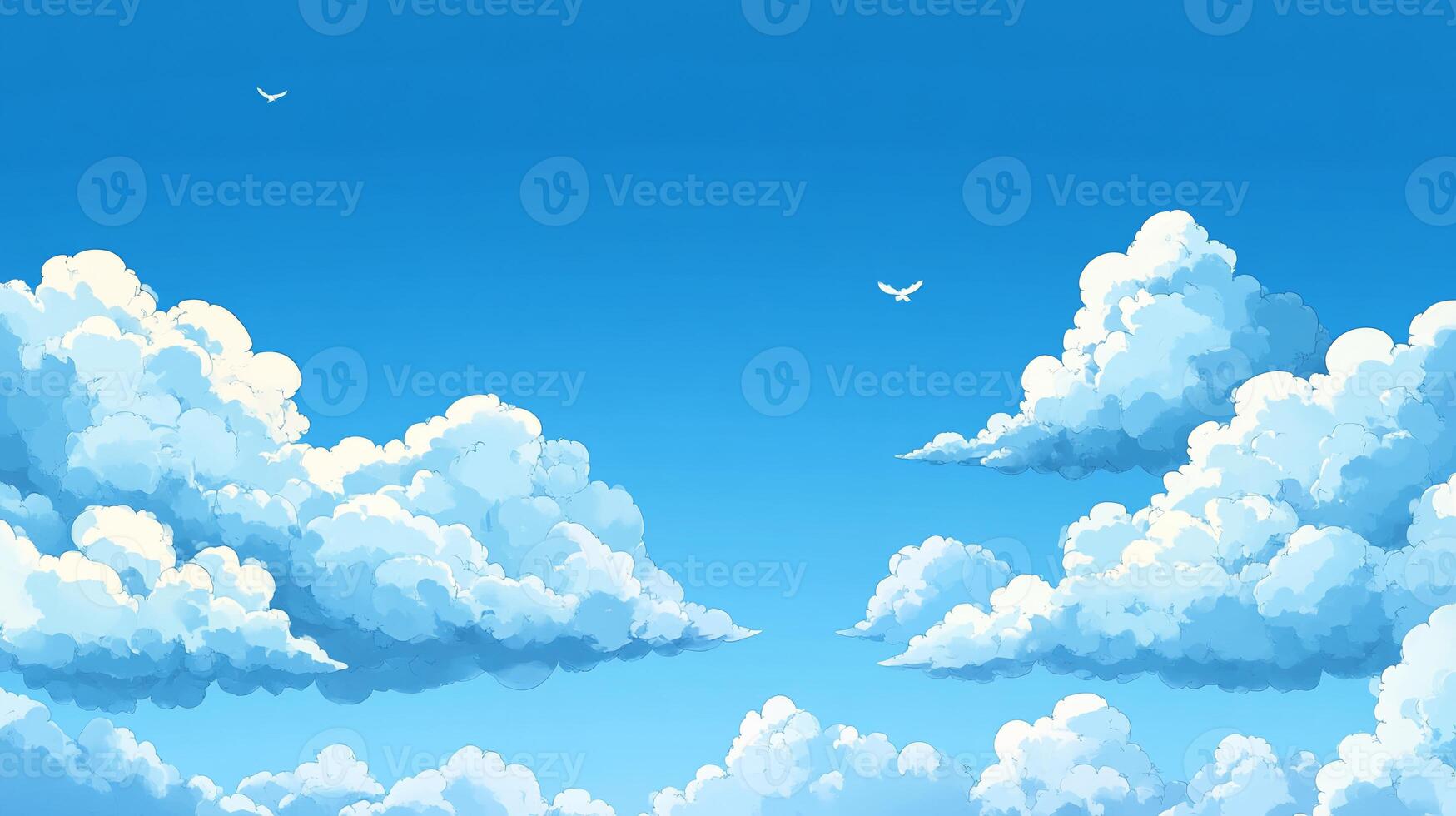 Clouds and birds in the sky with a blue sky background photo
