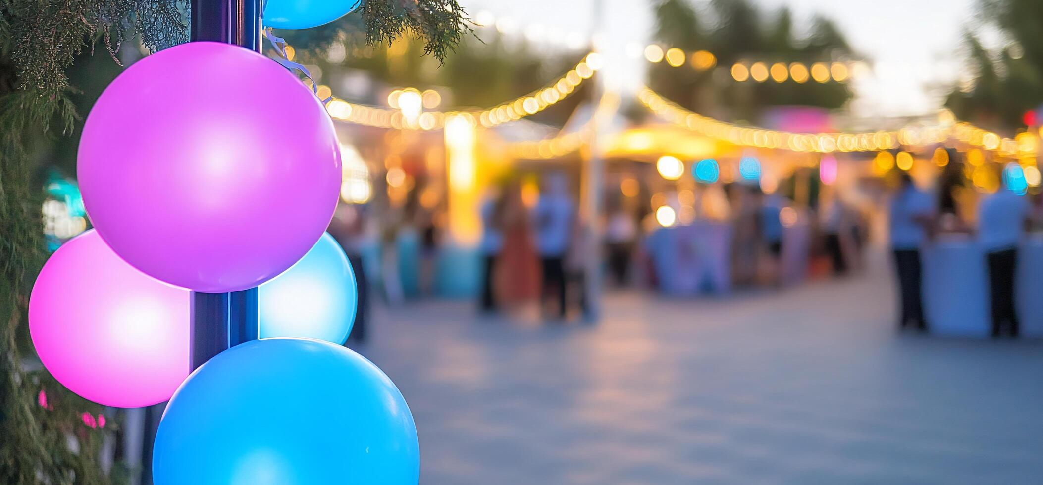 Colorful balloons at a festive outdoor event with blurred background. photo