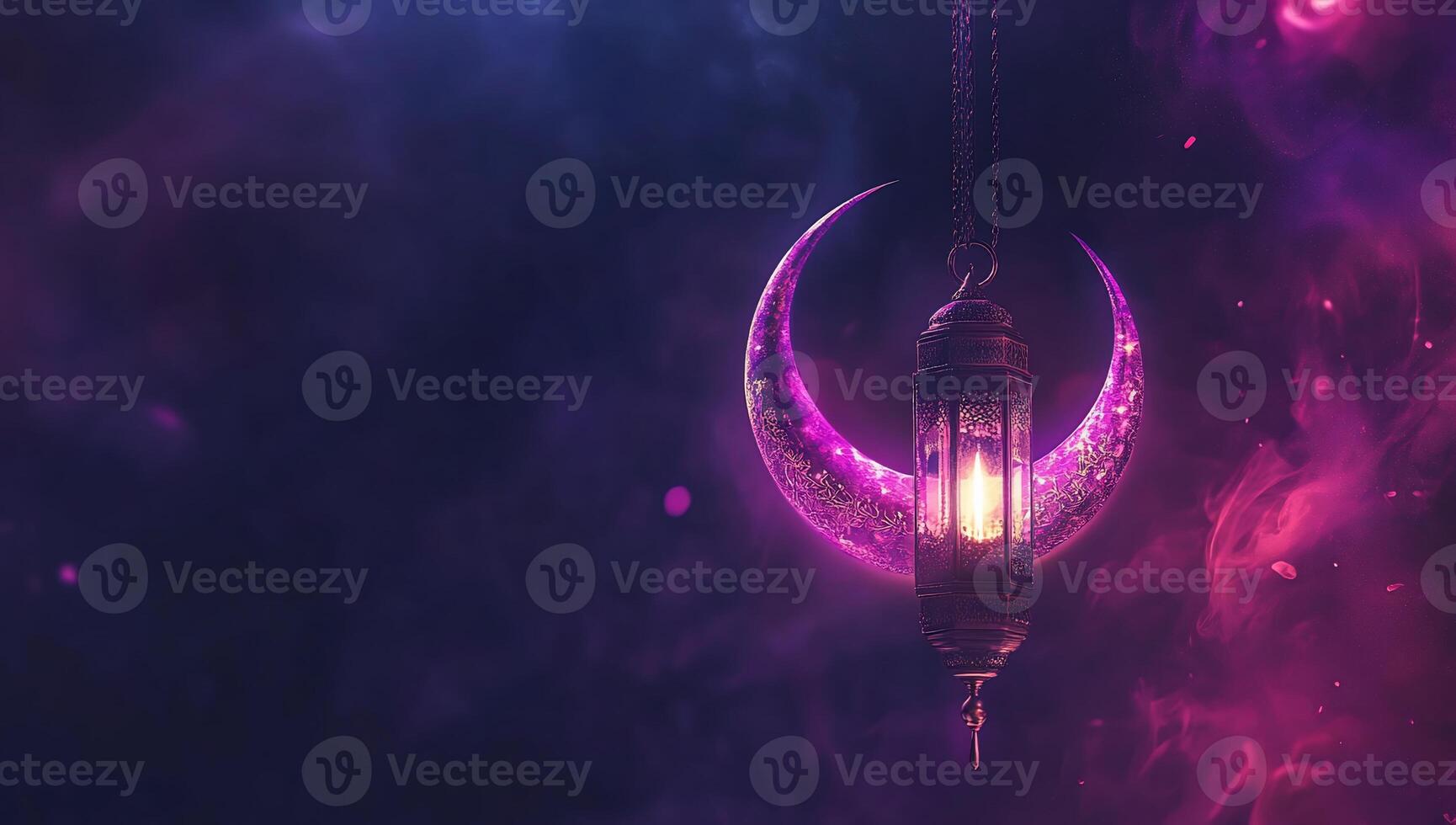A mystical lantern with crescent moons in a colorful, ethereal background. photo