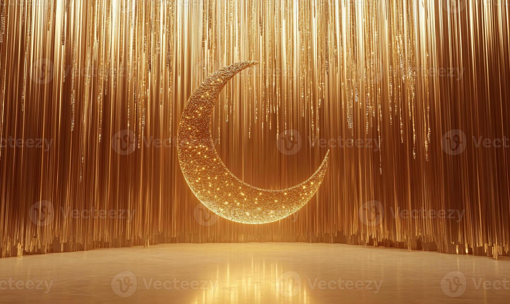 A shimmering crescent moon against a golden backdrop, creating a magical ambiance. photo