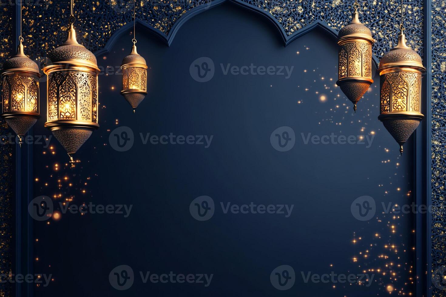 Elegant lanterns against a dark blue background, creating a festive atmosphere. photo