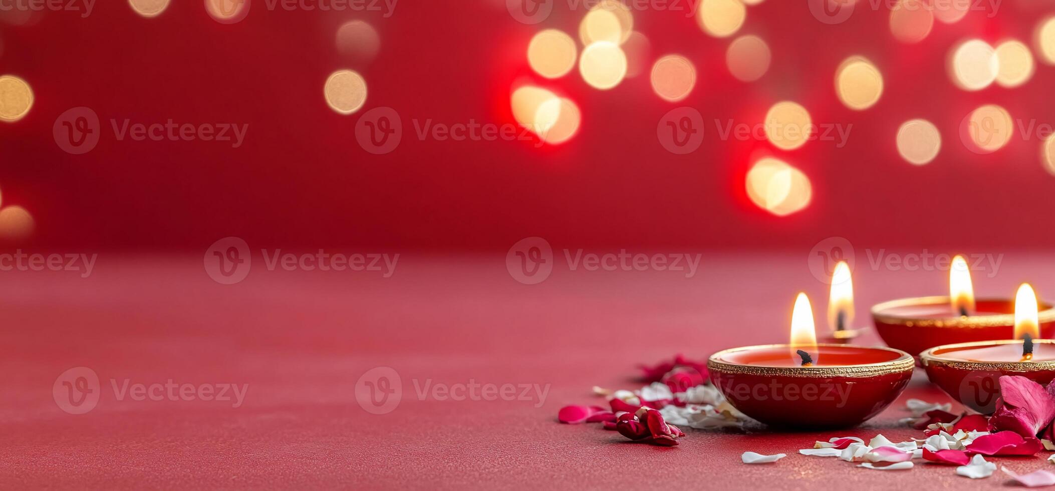 Decorative candles with flowers on a festive background. photo