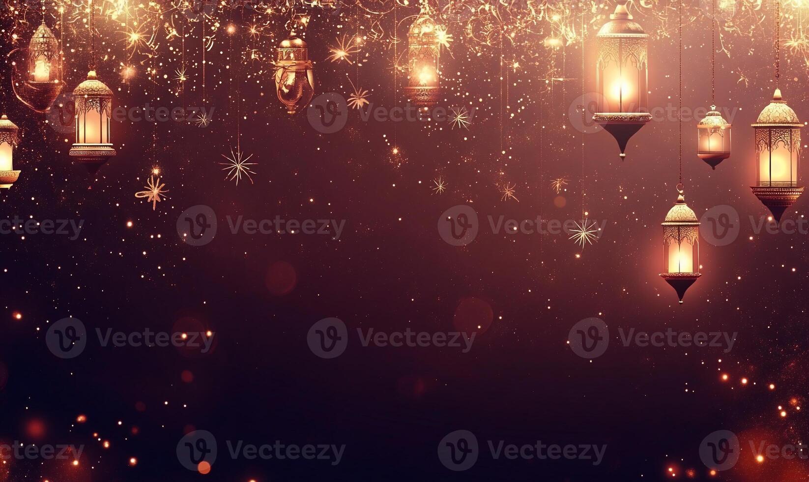 A festive scene with glowing lanterns and sparkling lights. photo