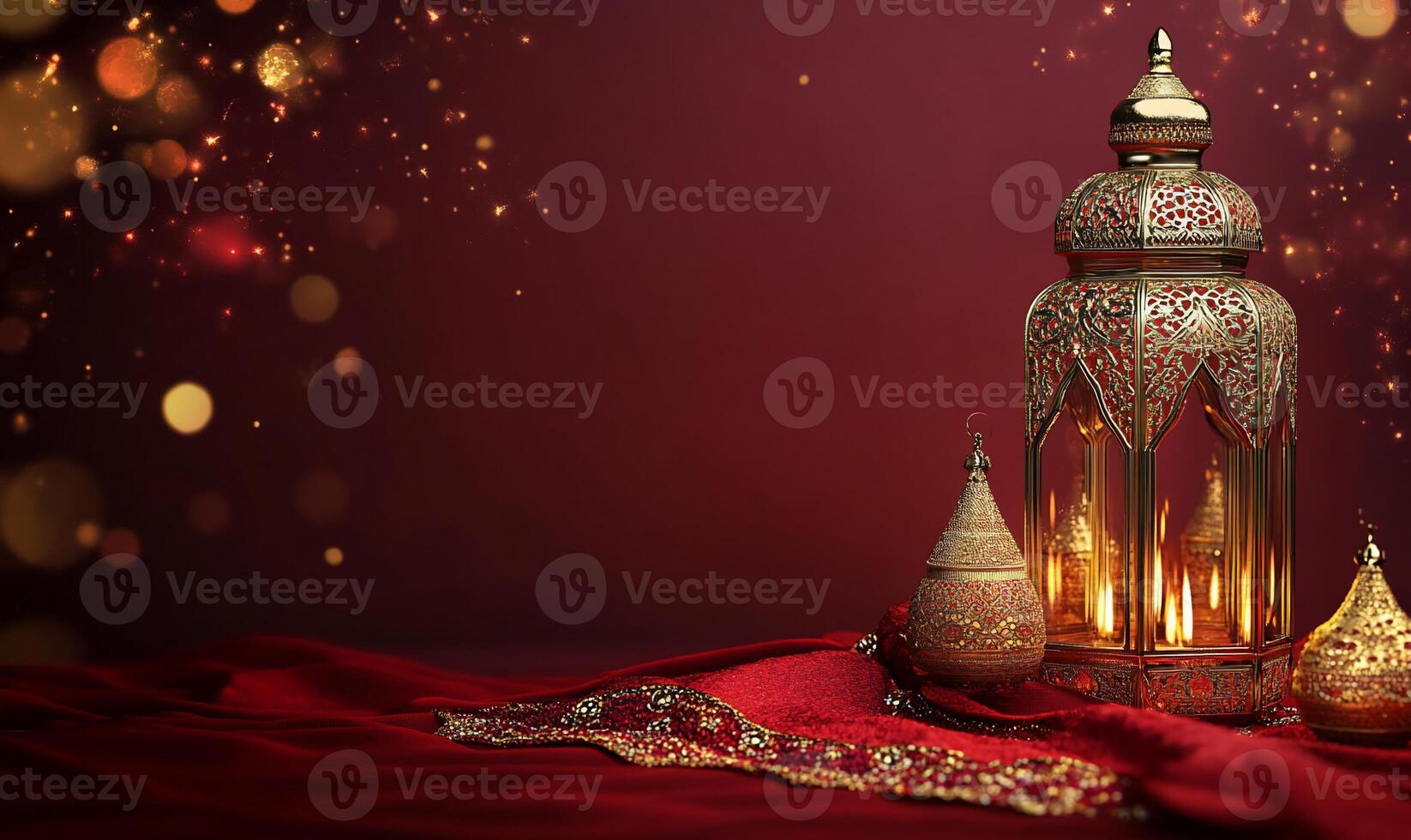 A decorative lantern and ornaments set against a festive backdrop. photo