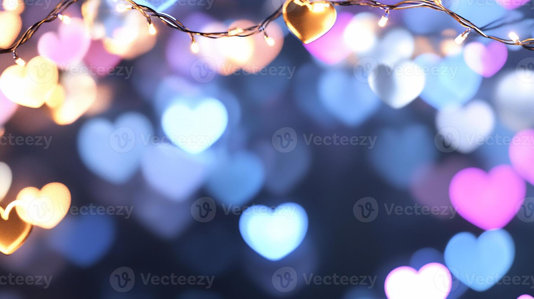A dreamy background of heart-shaped bokeh lights for romantic themes. photo