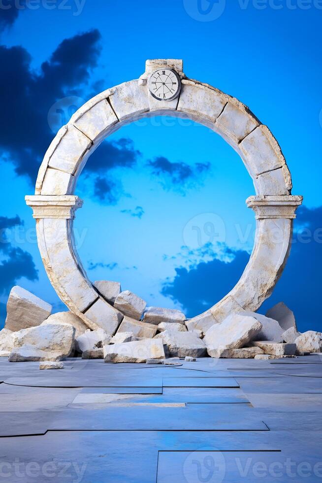 Circular stone archway, twilight sky, ruins, fantasy portal, website design photo