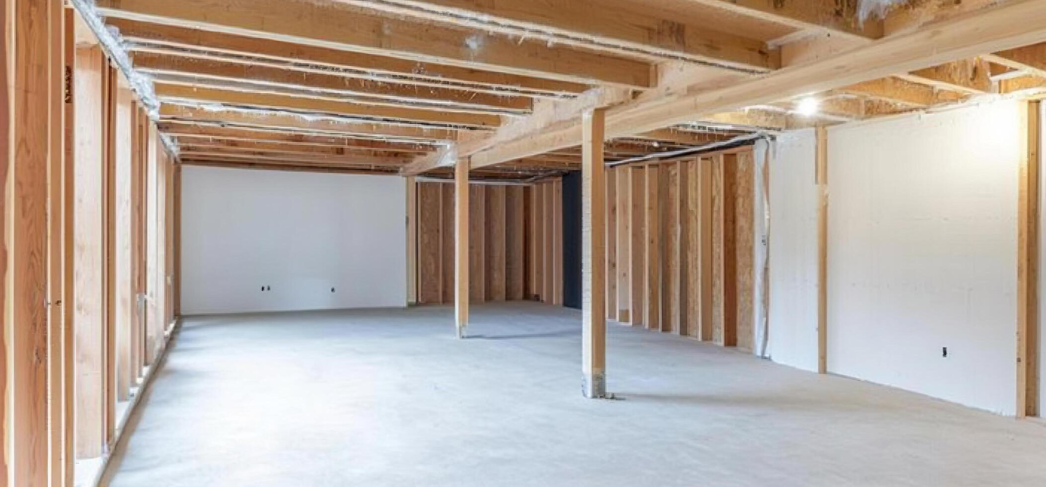 Empty unfinished basement room. Home renovation photo