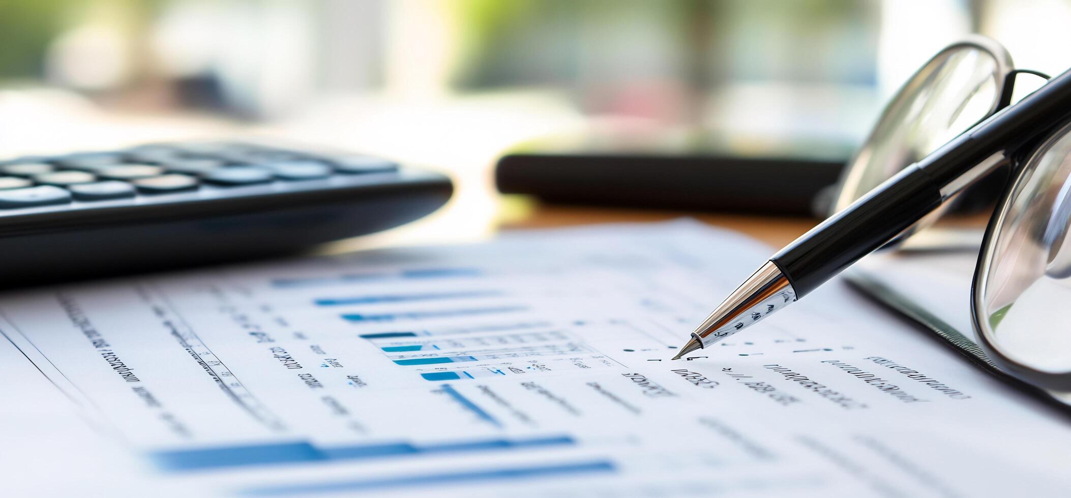 Analyzing Financial Data with Graphs and Calculator in Office Setting photo
