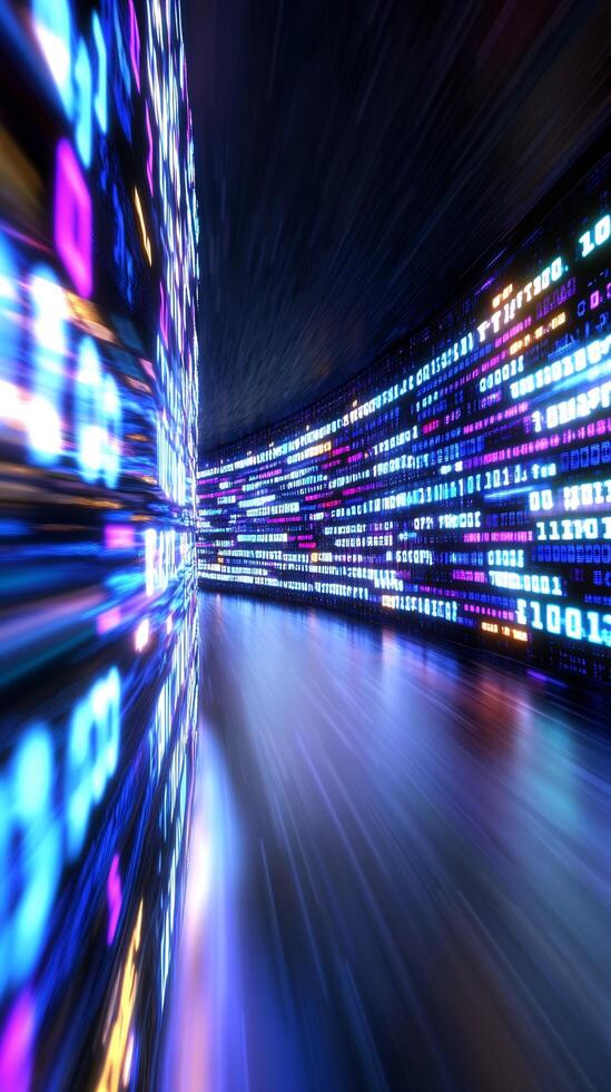 Data stream tunnel, digital flow, futuristic tech, fast speed, abstract background, website banner photo