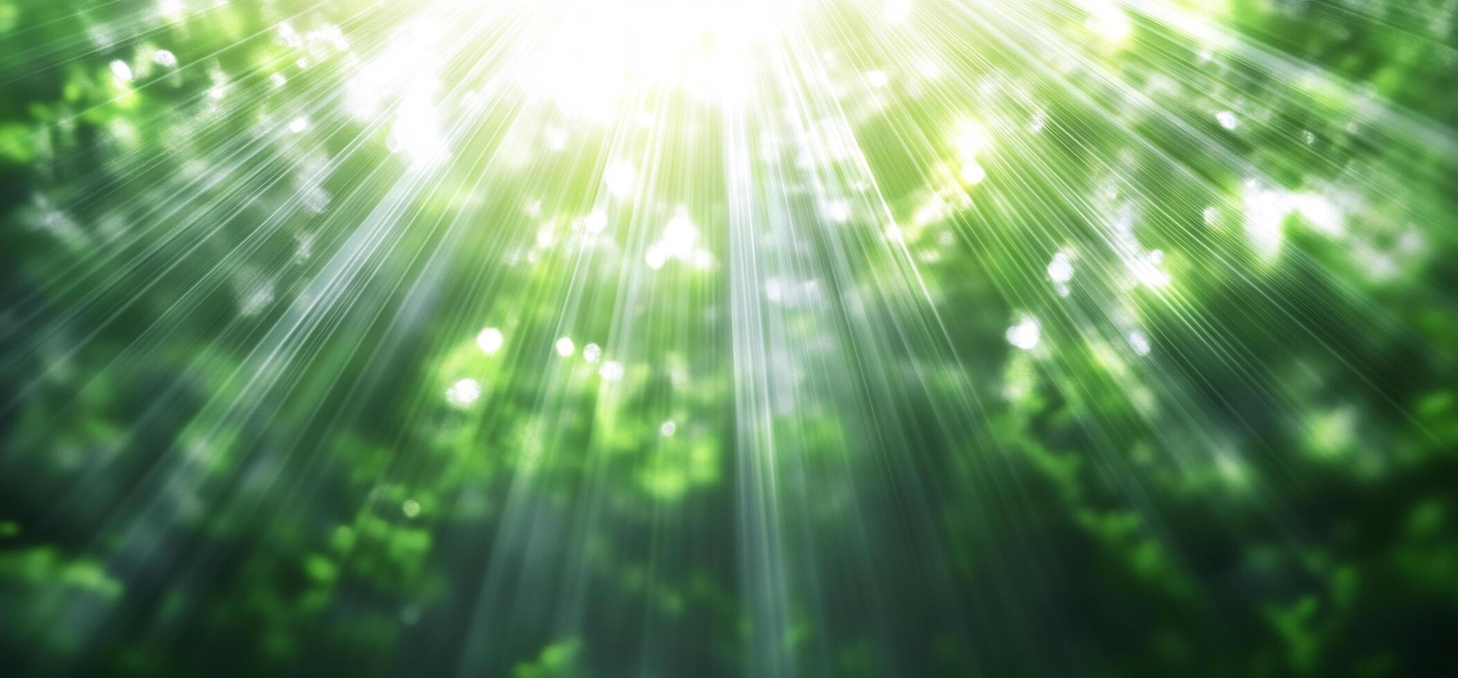 Sunbeams through forest canopy, nature background, green leaves, sunlight photo