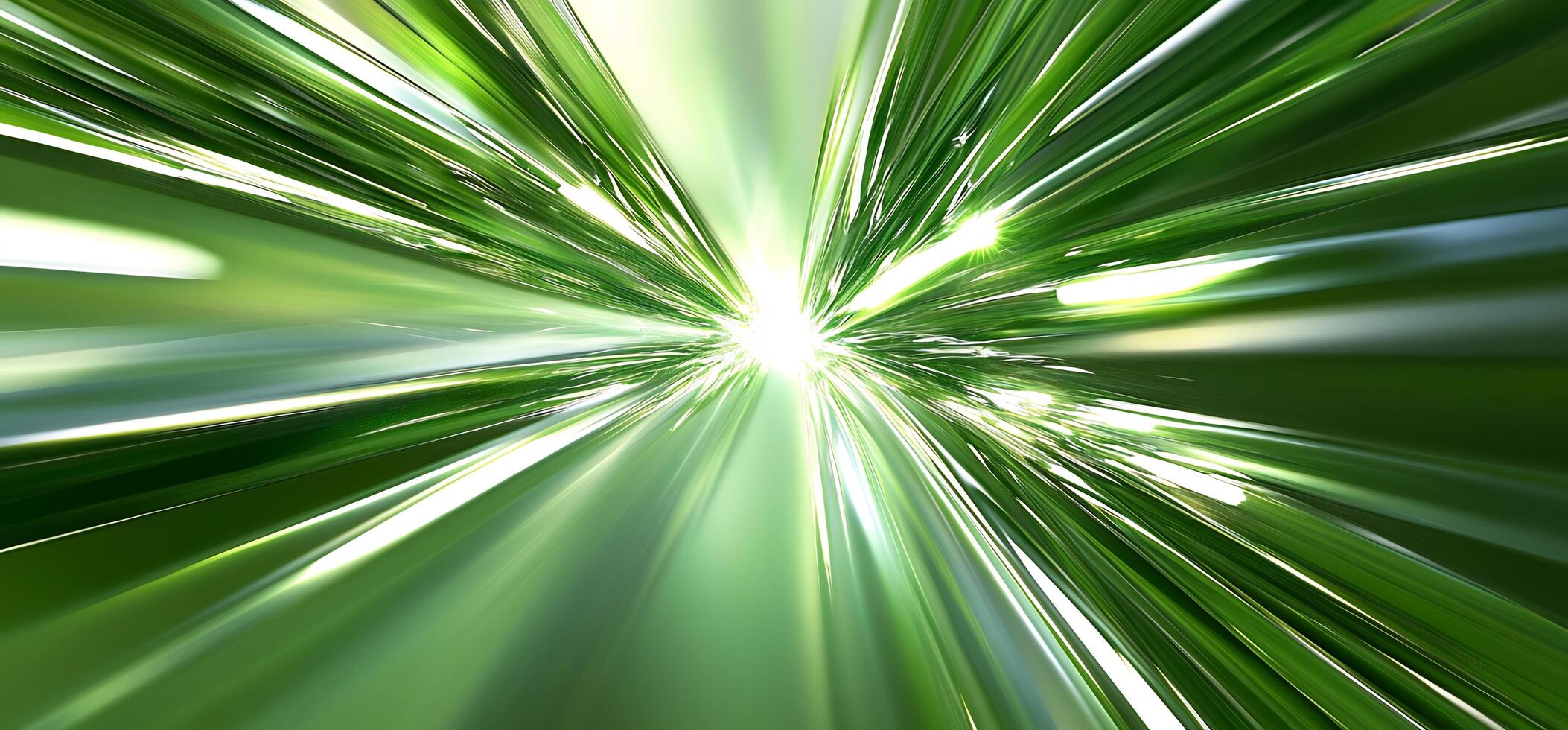 Green energy speed tunnel, bright light. Abstract background for technology, nature photo