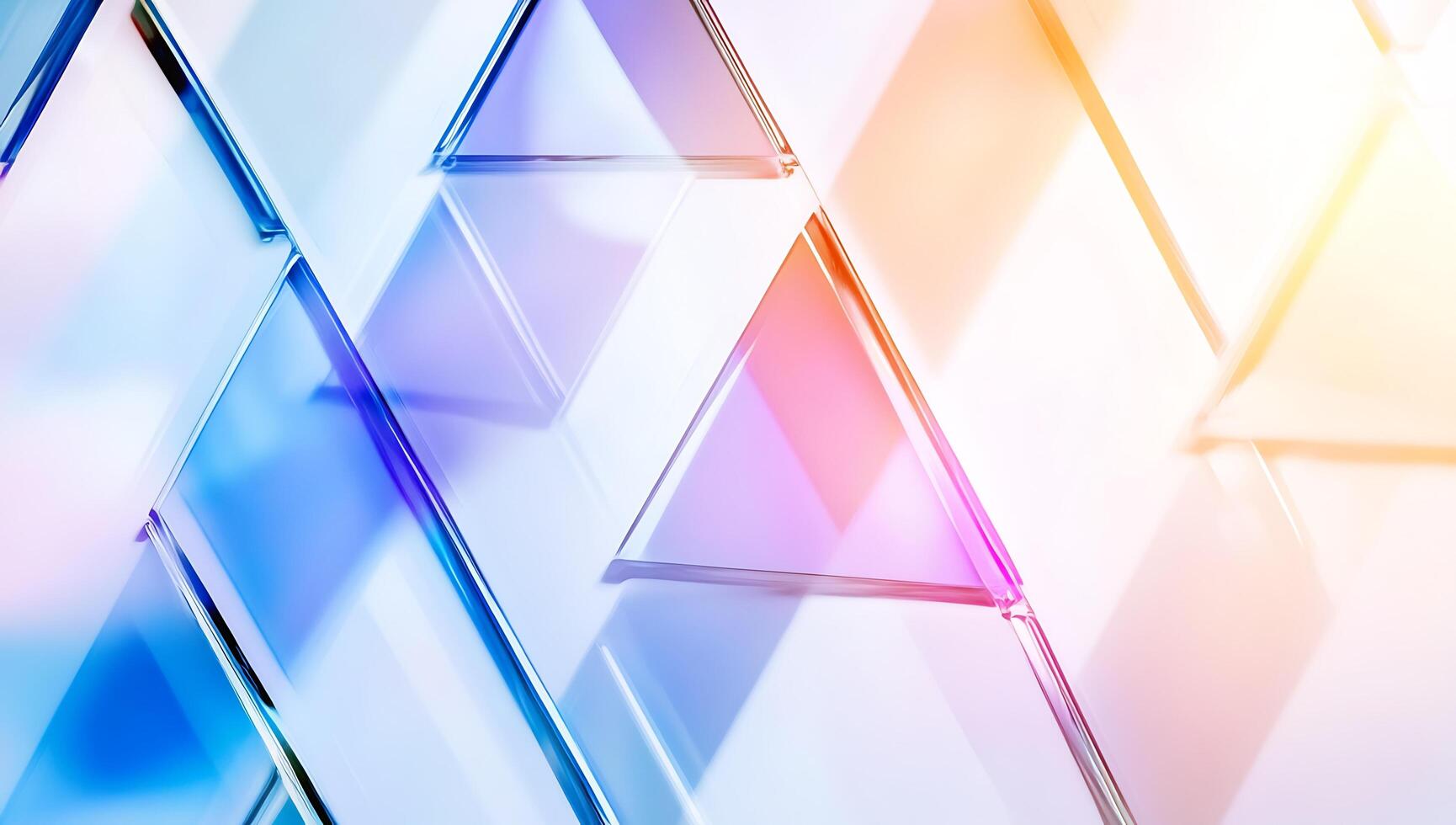 Abstract glass triangles, colorful light, geometric pattern, background blur, website banner photo