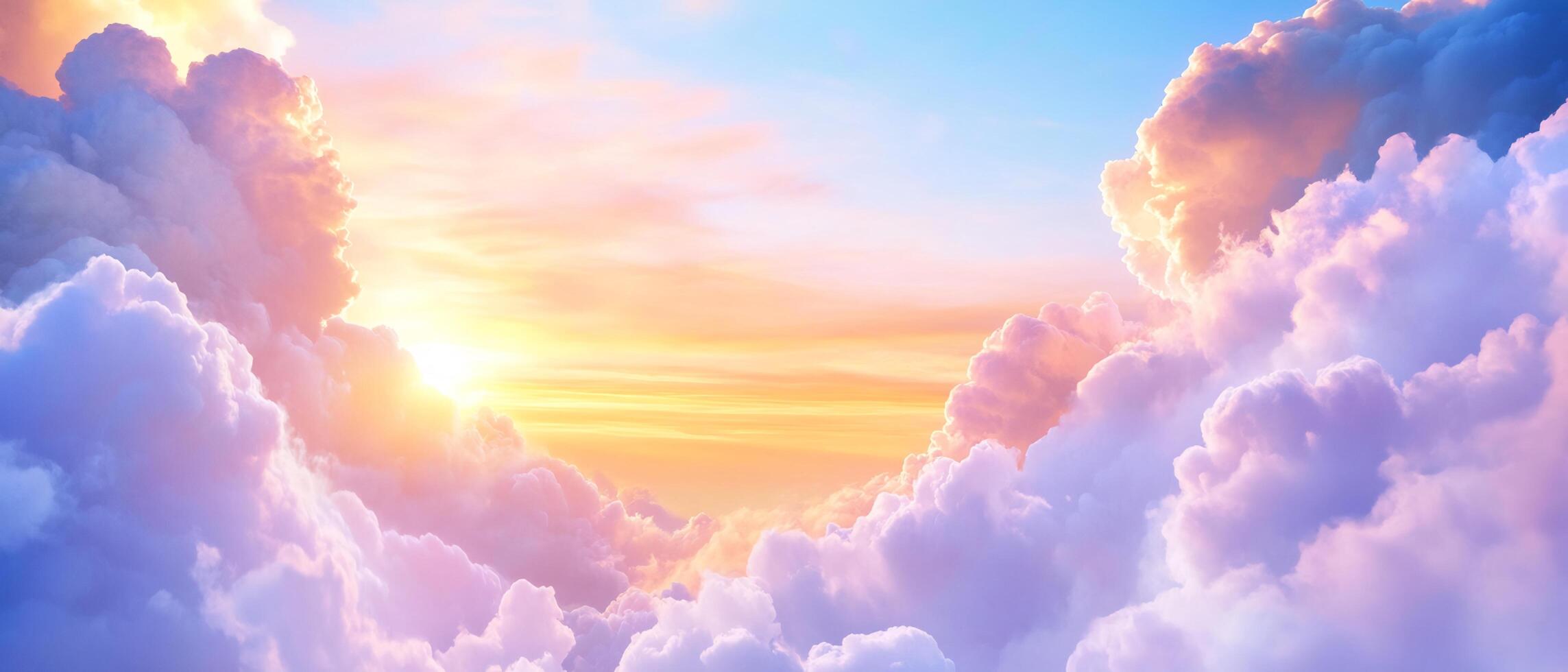 Heavenly sunrise, pastel cloudscape, peaceful background, spiritual imagery photo